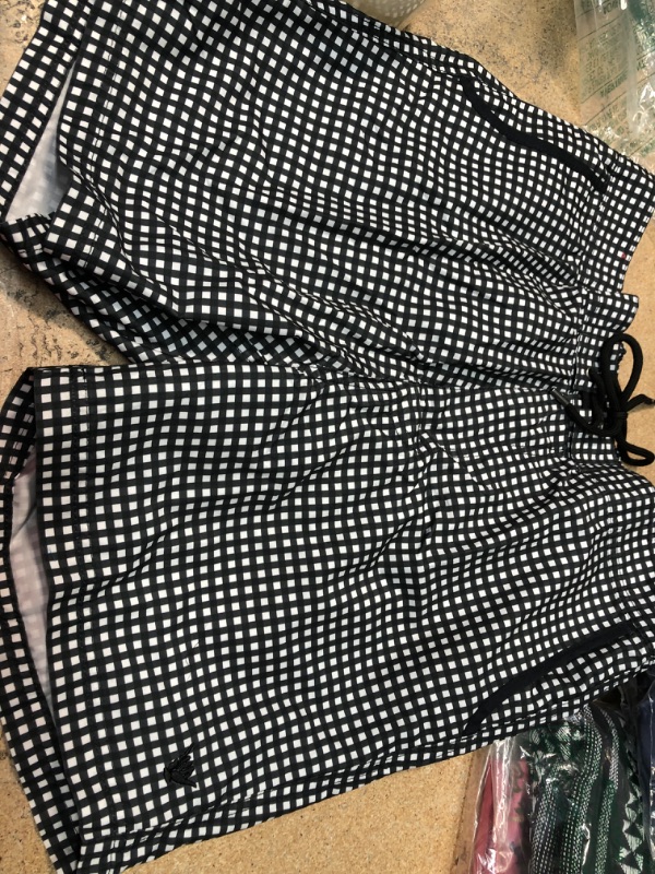 Photo 1 of BEACH BROS SWIM SHORTS BLACK AND WHITE PLAIDS- L
