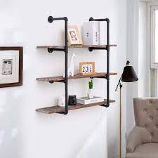 Photo 1 of AZL1 Life Concept Industrial Pipe Bookcase Shelf Retro Floating Wood Shelving, Weatherd Brown
