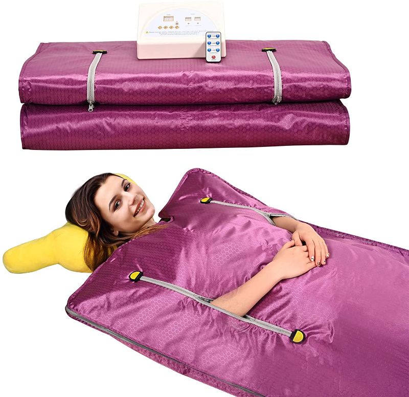 Photo 1 of SKYTOU Sauna Blanket, 2 Zone Digital Far-Infrared (FIR) Oxford Heat Therapy Blanket for Weight Loss Body Shape Slimming Fitness 110V (Purple)
