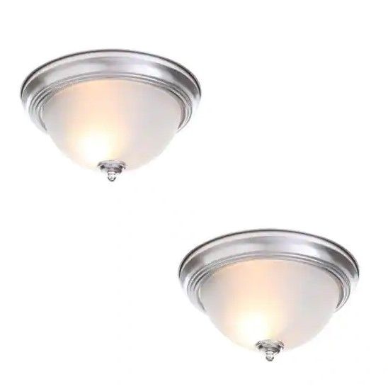 Photo 1 of 13 in. 2-Light Brushed Nickel Flush Mount (2-Pack)
