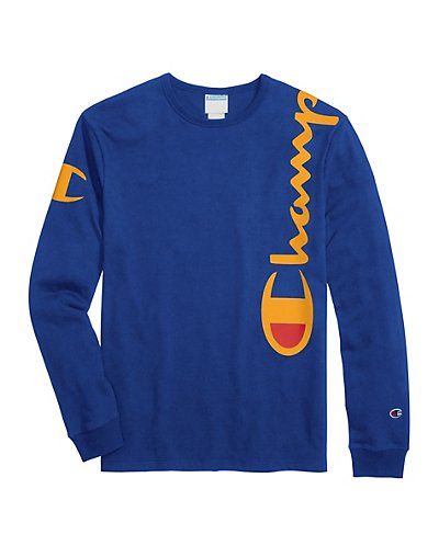 Photo 1 of Champion Script Over Shoulder LS Tee in Blue Size Large | Cotton | Jimmy Jazz

