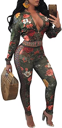 Photo 1 of 2 Piece Legging Pant Sets for Women Floral Print Long Sleeve Tracksuits Outfits size large 
