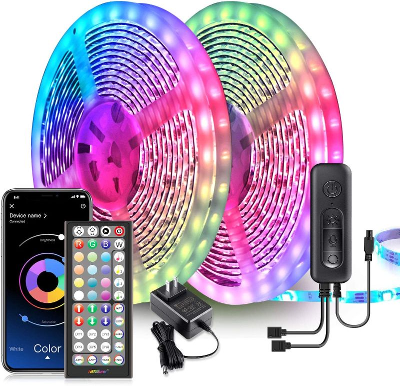 Photo 1 of Nexillumi 65.6ft LED Lights for Bedroom Music Sync Color Changing RGB LED Strip Rope Lights 44-Key Remote, 5050 RGB LED Light Strips(APP+Remote+Mic+3 Button Switch)
