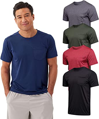 Photo 1 of 4-Pack: Mens Dry-Fit Moisture Wicking Active Athletic Performance Short Sleeve Crew T-Shirts with Pocket- SIZE XL 