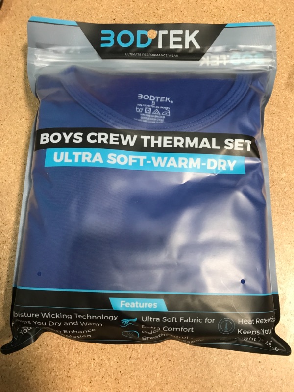 Photo 2 of Bodtek Boys Crewneck Long Johns Base Layer Set (Royal Blue X-Large)
