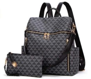 Photo 1 of Backpacks for Women Fashion PU Leather Bag Multipurpose Design Convertible Satchel Bag Travel Backpack Handbag and Purse 2Pcs CHECKERS DESIGN 
