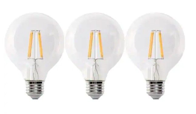 Photo 1 of 
Feit Electric
100-Watt Equivalent G25 E26 Dimmable Filament CEC 90 CRI Clear Glass LED Light Bulb, Daylight 5000K (3-Pack)