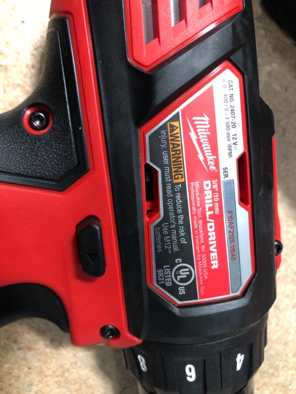 Photo 3 of Milwaukee M12 Lithium-Ion Cordless Power Tool Set 3/8Inch Drill and 1/4Inch Hex Impact Driver, 2 Batteries, Model 2494-22