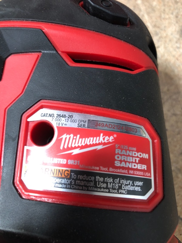 Photo 3 of 
Milwaukee
M18 18-Volt Lithium-Ion Cordless 5 in. Random Orbit Sander (Tool-Only)