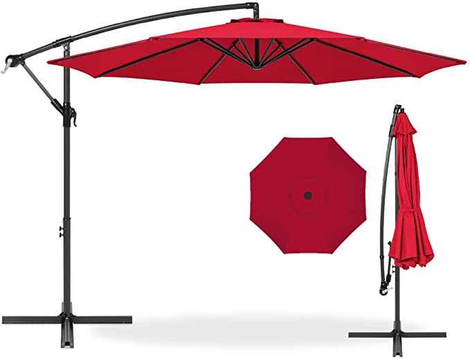 Photo 1 of ***PARTS ONLY*** Best Choice Products 10ft Offset Hanging Market Patio Umbrella w/Easy Tilt Adjustment, Polyester Shade, 8 Ribs for Backyard, Poolside, Lawn and Garden - Red
