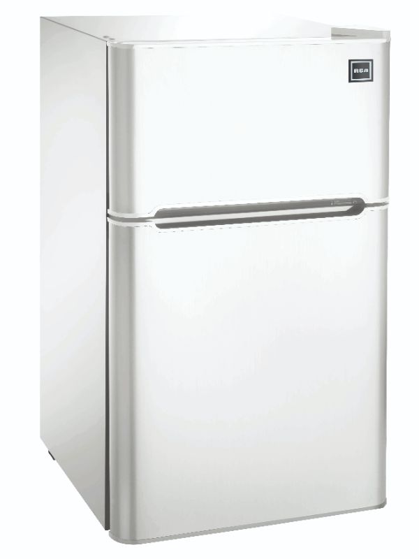 Photo 1 of (MINOR DAMAGE) RCA 3.2 Cu Ft Two Door Mini Fridge with Freezer RFR832, White
