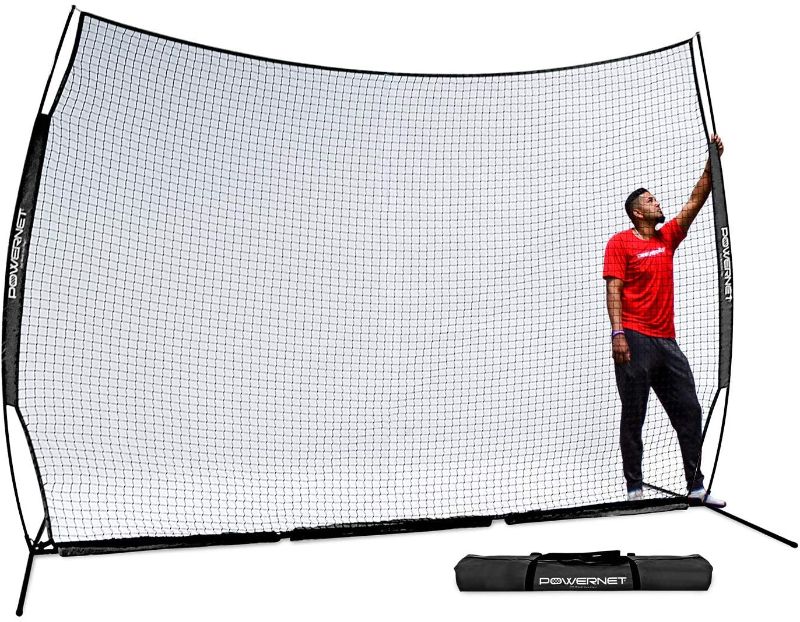 Photo 1 of PowerNet 12 ft x 9 ft Sports Barrier Net | 108 SqFt of Protection | Safety Backstop | Portable EZ Setup Barricade for Baseball, Lacrosse, Basketball, Soccer, Field Hockey, Softball
