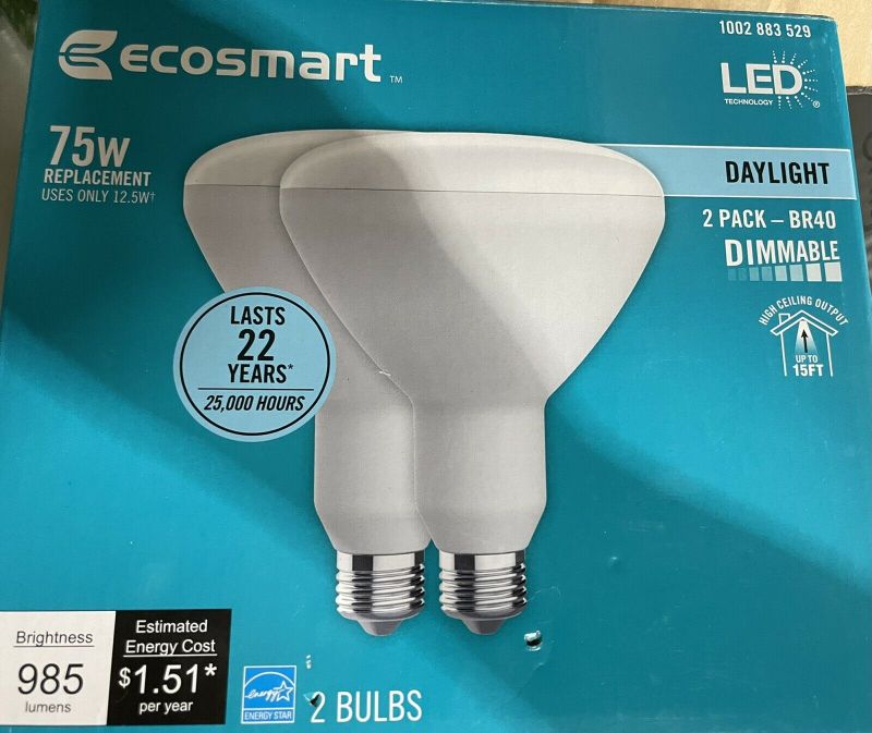 Photo 1 of 2 EcoSmart 75-Watt Equivalent BR40 Dimmable Energy Star LED Light Bulbs Daylight
