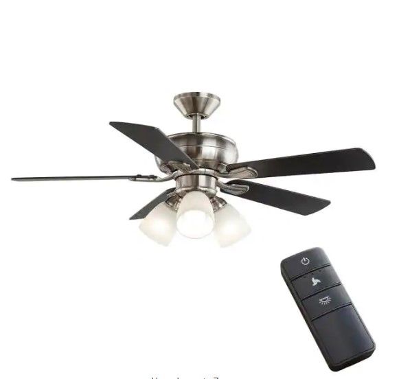 Photo 1 of ***PARTS ONLY*** HAMPTON BAY Riley 44 in. Indoor LED Brushed Nickel Ceiling Fan with Light Kit, 5 QuickInstall Reversible Blades and Remote Control