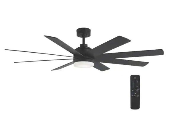 Photo 1 of 
Home Decorators Collection
Celene 62 in. LED Indoor/Outdoor Matte Black Ceiling Fan with Light and Remote Control with Color Changing Technology
