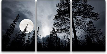 Photo 1 of **MISSING A PIECE**wall26 - Full Moon in The Forest - Canvas Art Wall Art - 16"x24"x3 Panels
