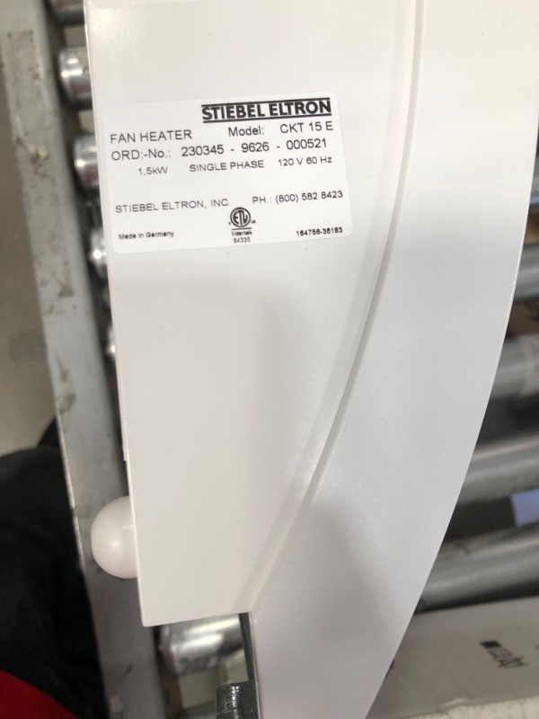 Photo 3 of ***DAMAGED INTERNALLY/PARTS ONLY*** Stiebel Eltron Wall-Mounted Electric Fan Heater with Timer CKT 15E 1500 W 120 V
