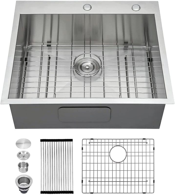 Photo 1 of 25 Inch Kitchen Sink, Kichae Drop In Stainless Steel 18 Gauge Kitchen Sinks Single Bowl 25" x 22"x 9" Topmount Deep Basin
