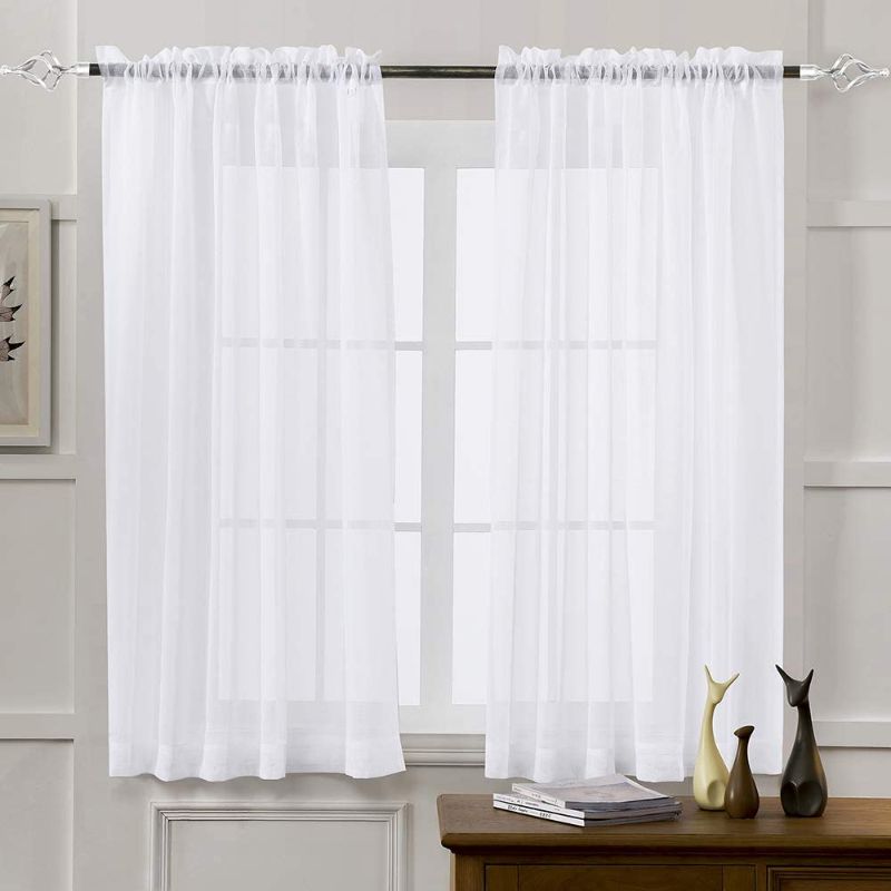 Photo 1 of **SET OF 2**  MYSTIC-HOME Sheer Curtains White 45 Inch Length, Rod Pocket Voile Drapes for Living Room, Bedroom, Window Treatments Semi Crinkle Curtain Panels for Yard, Patio, Villa, Parlor, Set of 2, 52"x 45"
