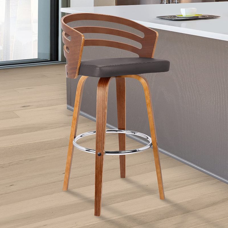 Photo 1 of **MISSING HARDWARE** Armen Living Jayden Mid-Century Swivel Bar Height Barstool, 30", Brown
