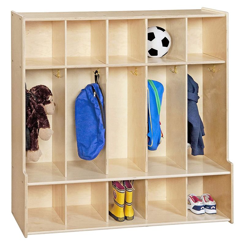 Photo 1 of **MISSING ASSEMBLY INSTRUCTIONS**MISSING BOX 2**
Wood Designs Contender 5-Section Coat Locker With Bench & Cubby Storage For Kids, Backpack Organizer With Cubbies Storage For Daycare, Preschool, Kindergarten, Montessori & Home, Natural, C51000
