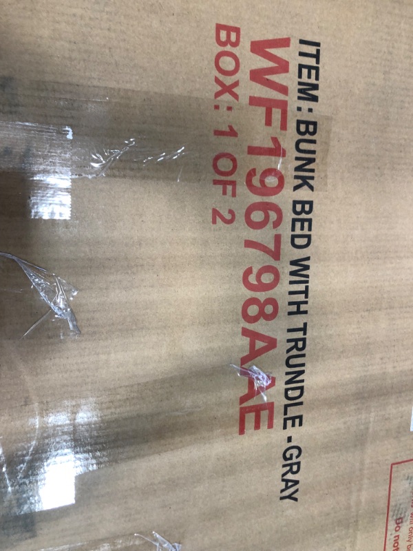 Photo 3 of **INCOMPLETE BOX 1 OF 2 ONLY, MISSING BOX 2 OF 2**
Full Over Full Bunk Bed with Trundle, Solid Wood Bunk Bed with Ladder for Bedroom, Guest Room Furniture – Gray
