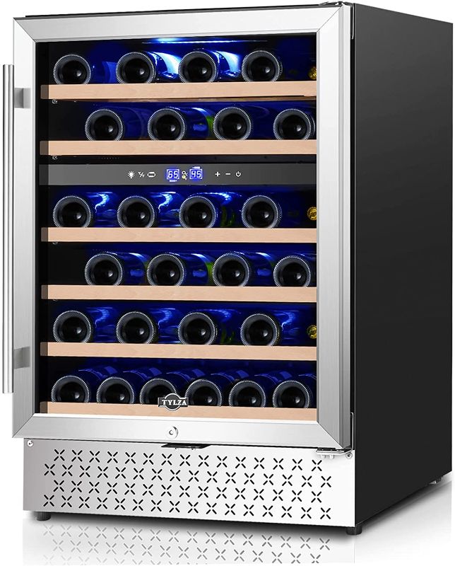 Photo 1 of TYLZA 24 Inch Dual Zone Wine Cooler Refrigerator, 46 Bottle Wine Fridge Under Counter Freestanding and Built-in, Compressor Fast Cooling Low Noise and No Fog for at Home, Office, Kitchen and Bar
