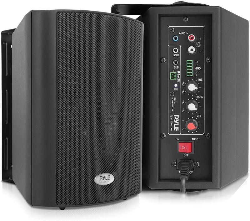 Photo 1 of ***PARTS ONLY*** Wall Mount Home Speaker System - Active Passive Mountable Bookshelf Indoor Studio Garage Patio Stereo Sound Home Theater Speaker, Wireless Bluetooth Speaker Set W/Aux & RCA - Pyle PDWR53BTBK (Black)
