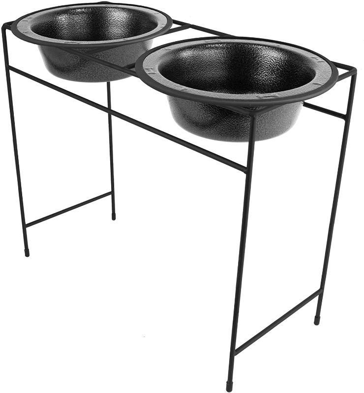 Photo 1 of `Platinum Pets Modern Double Diner Feeder with Stainless Steel Dog Bowls, X-Large, Silver Vein
