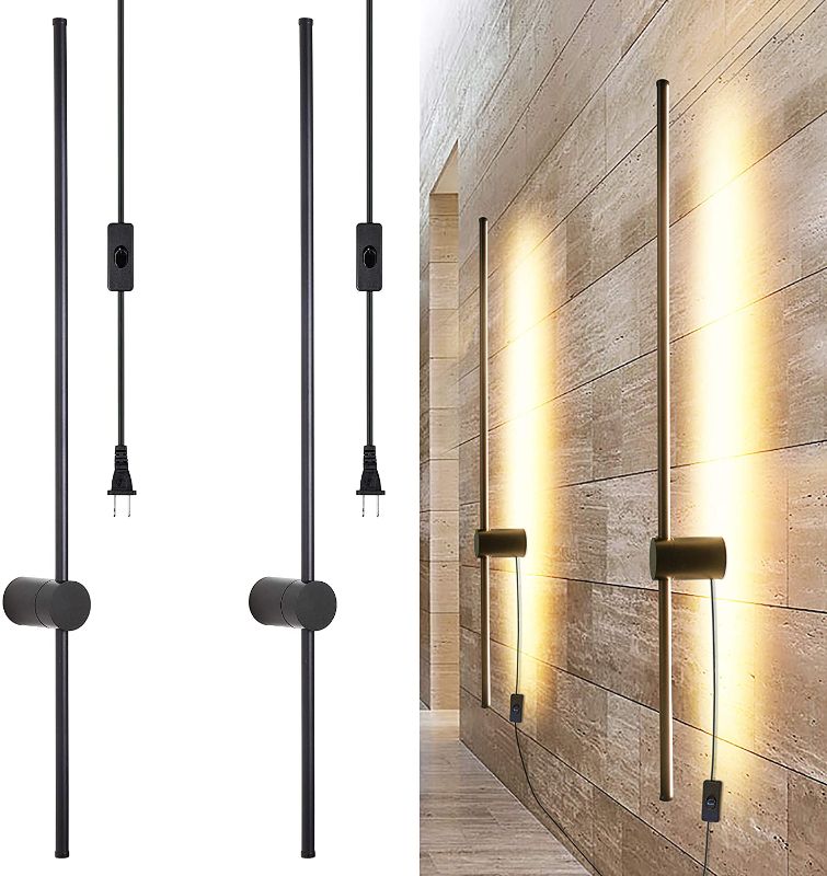 Photo 1 of Ditoon Modern Plug in Wall Sconce Set of 2 LED Black Wall Lights with Plug in Cord On/Off Switch 39 3/8 inches Warm White Wall Mounted Deco Lamp for Living Room Bedroom(2-Pack)
