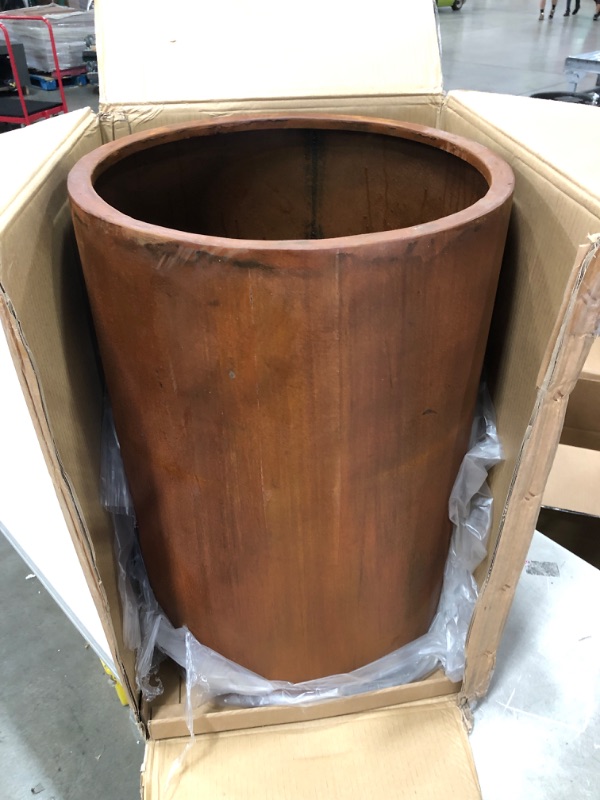 Photo 2 of 19 in. x 28 in. Rustic Weathered Steel Cylindrical Ground Planter Box
