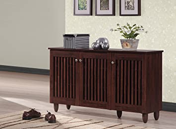 Photo 1 of Baxton Studio Wholesale Interiors Fernanda Modern and Contemporary 3-Door Oak Brown Wooden Entryway Shoes Storage Wide Cabinet