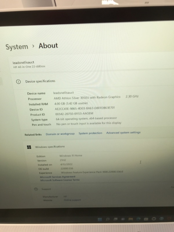 Photo 3 of HP 22" All-in-One Desktop, AMD Athlon Silver 3050U Processor, AMD Radeon Graphics, 4 GB RAM, 256 GB SSD, Windows 11 Home (22-dd0210, Snow White)