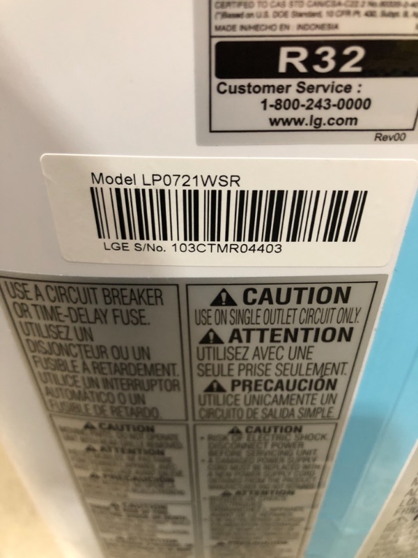 Photo 7 of LG 7,000 BTU (DOE) / 10,000 BTU (ASHRAE) Portable Air Conditioner, Cools 300 Sq.Ft. (12' x 25' room size), Quiet Operation, LCD Remote, Window Installation Kit Included, 115V