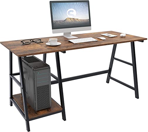 Photo 1 of sogesfurniture Writing Computer Desk, Trestle Desk Study Desk, Laptop PC Desk, Workstation with Storage Shelf, Retro BHUS-CS-Tplus-140FG