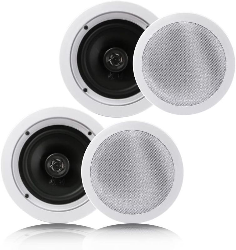 Photo 1 of Pyle Pair 6.5” Flush Mount In-wall In-ceiling 2-Way Home Speaker System Spring Loaded Quick Connections Dual Polypropylene Cone Polymer Tweeter Stereo Sound 200 Watts (PDIC1661RD) White
