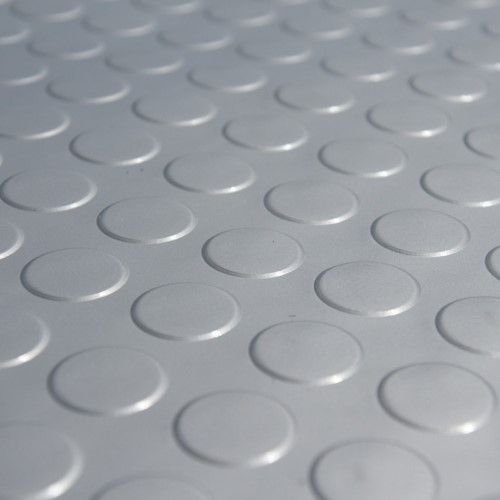 Photo 1 of **MINOR WARE FROM SHIPPING* Rubber-Cal Coin-Grip Metallic PVC Flooring - 2.5 Mm X 4 Ft X 20 Ft - Silver
