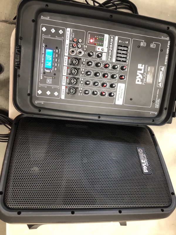 Photo 4 of Stage & Studio DJ Speaker & Mixer Bundle Kit - (2) 8’’ Bluetooth PA Loud-Speakers, 8-Ch. Audio Mixer, Speaker Stands, Wired Microphone (300 Watt)
