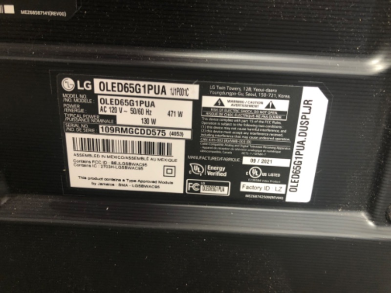 Photo 5 of PARTS ONLY DID NOT POWER ON 
LG OLED G1 Series 65” Alexa Built-in 4k Smart OLED evo TV (3840 x 2160), Gallery Design, 120Hz Refresh Rate, AI-Powered 4K, Dolby Cinema, WiSA Ready (OLED65G1PUA, 2021)