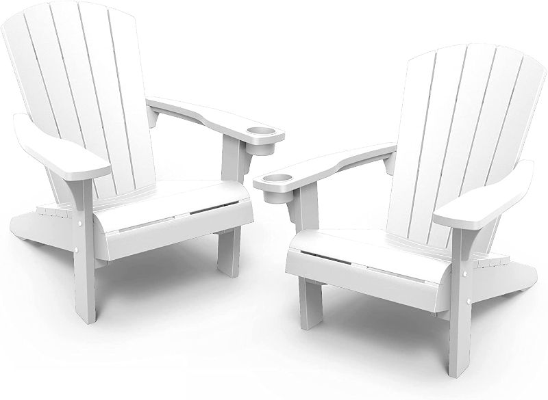Photo 1 of ***PARTS ONLY*** Keter 2 Pack Alpine Adirondack Resin Outdoor Furniture Patio Chairs with Cup Holder-Perfect for Beach, Pool, and Fire Pit Seating, White
