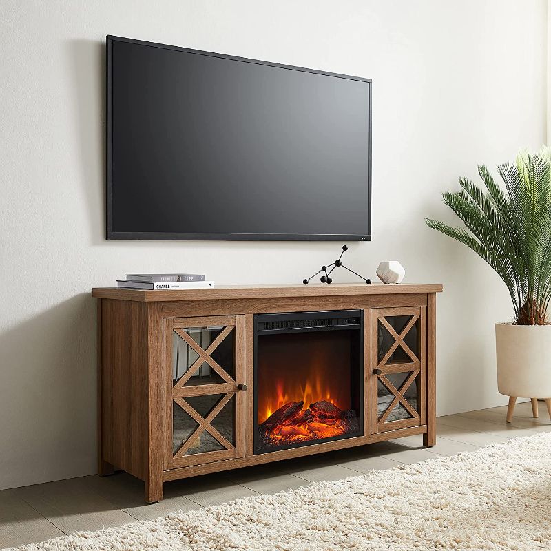 Photo 1 of ***PARTS ONLY*** Henn&Hart Golden Log Fireplace Insert TV Stand, Brown Oak (TV0689)
