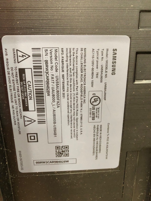 Photo 1 of SAMSUNG 55-Inch Class AU8000 Series Crystal 4K UHD HDR Smart TV with Alexa Built-in, 3 HDMI Ports, Ultra Slim Design (UN55AU8000FXZA, 2021 Model)
