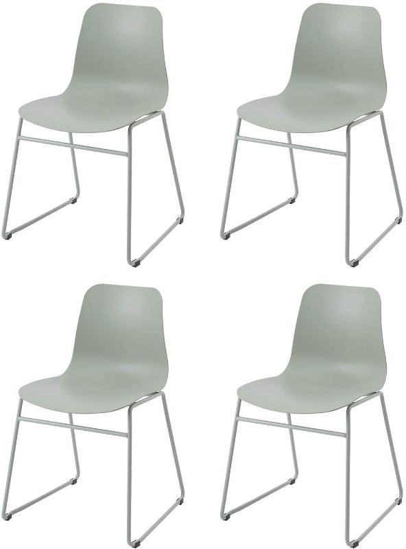 Photo 1 of ?Roomnhome? Durable Modern Pastel Tone self-Assembly Plastic seat and Steel Frame Kitchen, Dining, Bedroom Side Chair Set of 4 (Light Green)
