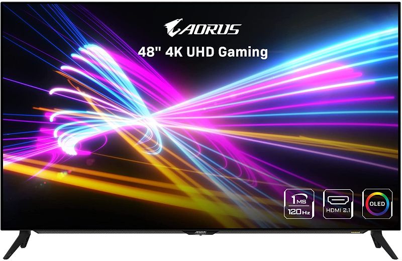 Photo 1 of (MINOR DAMAGE)AORUS FO48U 48" 4K OLED Gaming Monitor, 3840x2160 Display, 120 Hz Refresh Rate, 1ms Response Time (GTG), 1x Display Port 1.4, 2X HDMI 2.1, 2X USB 3.0, with USB Type-C, Space Audio

