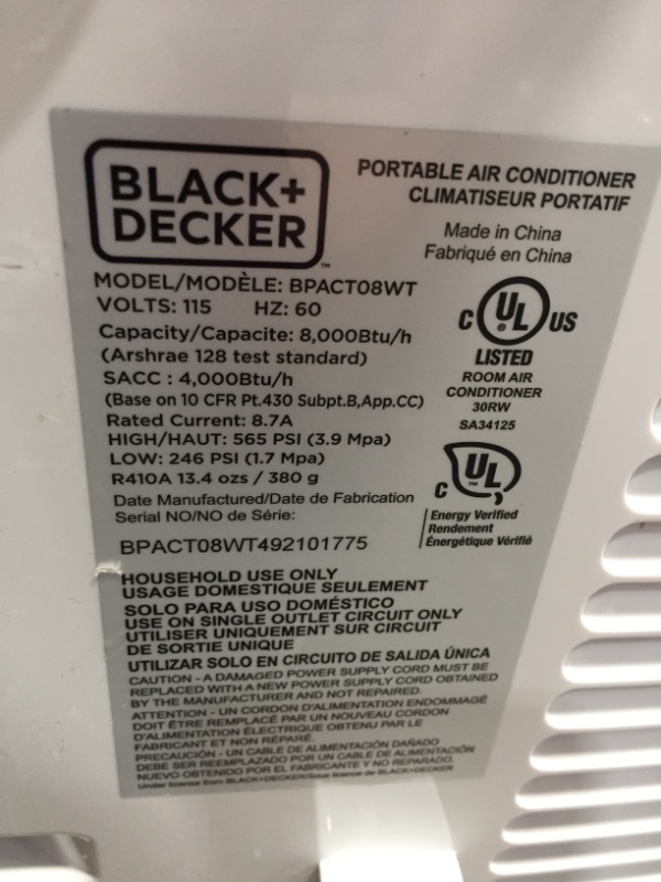 Photo 4 of BLACK+DECKER™ 8,000 BTU Portable Air Conditioner