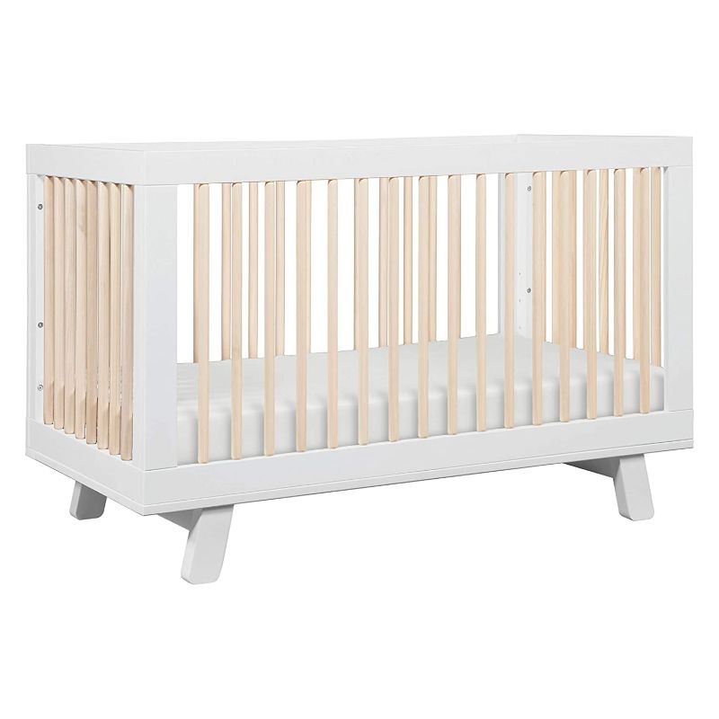 Photo 1 of Babyletto Hudson 3-in-1 Convertible Crib with Toddler Bed Conversion Kit in White and Washed Natural, Greenguard Gold Certified
