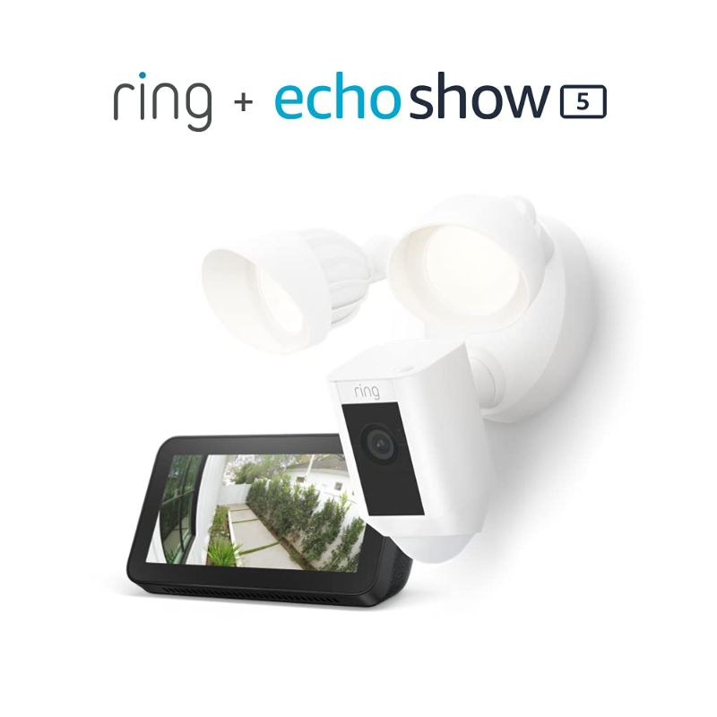 Photo 1 of Ring Floodlight Cam Wired Plus (White) bundle with Echo Show 5 (2nd Gen)
