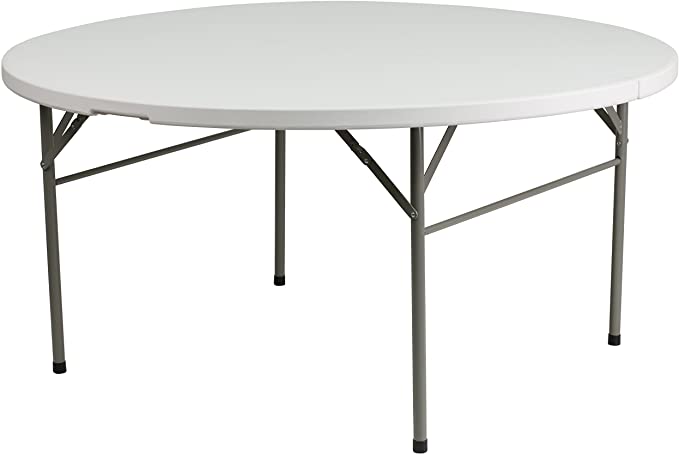 Photo 1 of (SCRATCHED; DAMAGED CORNER)
Flash Furniture 5-Foot Round Bi-Fold White Plastic Folding Table with Carrying Handle

