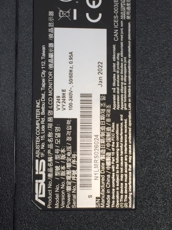 Photo 1 of Asus VA24EHE 23.8” Monitor, 1080P, Full HD, IPS, 75Hz, HDMI D-Sub DVI-D, Adaptive-Sync / FreeSync, VESA wall mountable, Eye Care, Flicker-free and Low Blue Light
