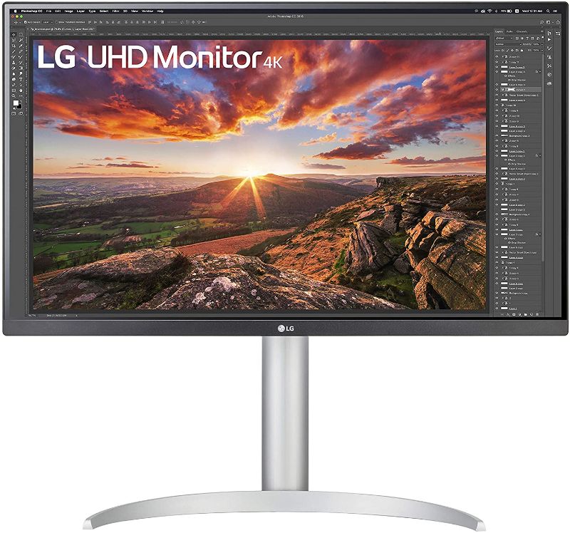 Photo 1 of LG 27UP850-W Monitor 27” UHD (3840 x 2160) IPS Display, VESA DisplayHDR 400, DCI-P3 95% Color Gamut, USB-C,3-Side Virtually Borderless Display, Height/Pivot/Tilt Adjustable Stand - Silver
